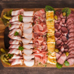 ALT="charcuterie, meat, bacon, slices, platter, cutting board, commercial food, katrin press"